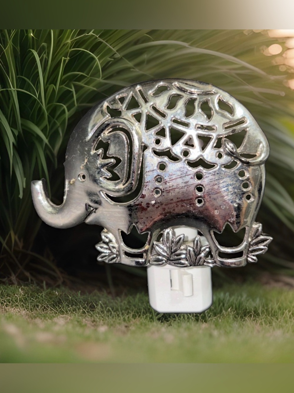 Elephant Night Light Midwest CBK Lights in the Night Silver Metal Plug In